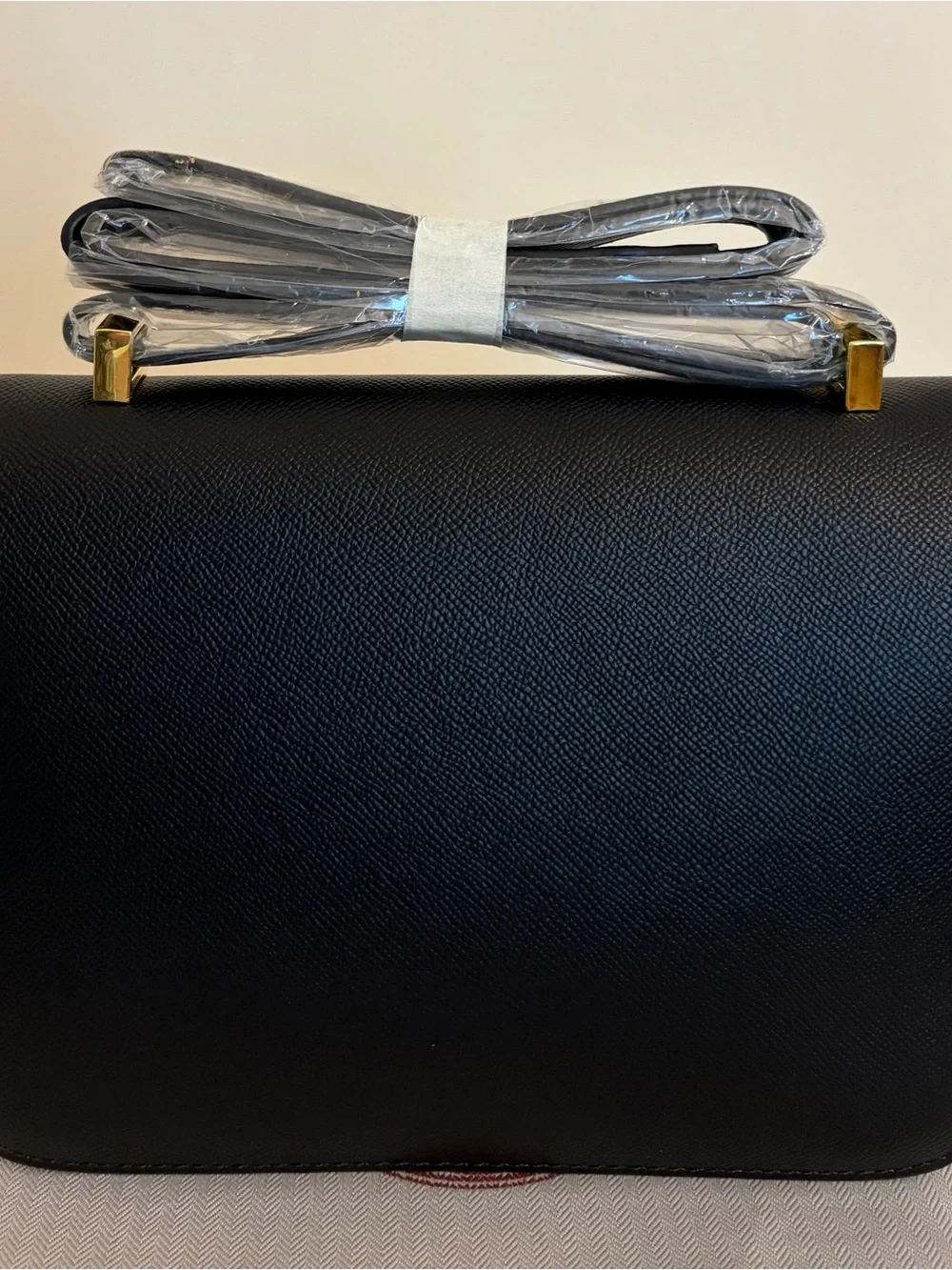 Black Real Leather Shoulder/Crossbody Bag with Gold Hardware and H Closure